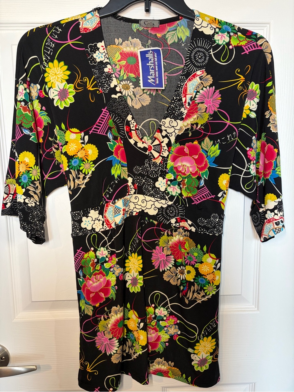Caia Black Floral Wrap-Style Women's Blouse, NWT